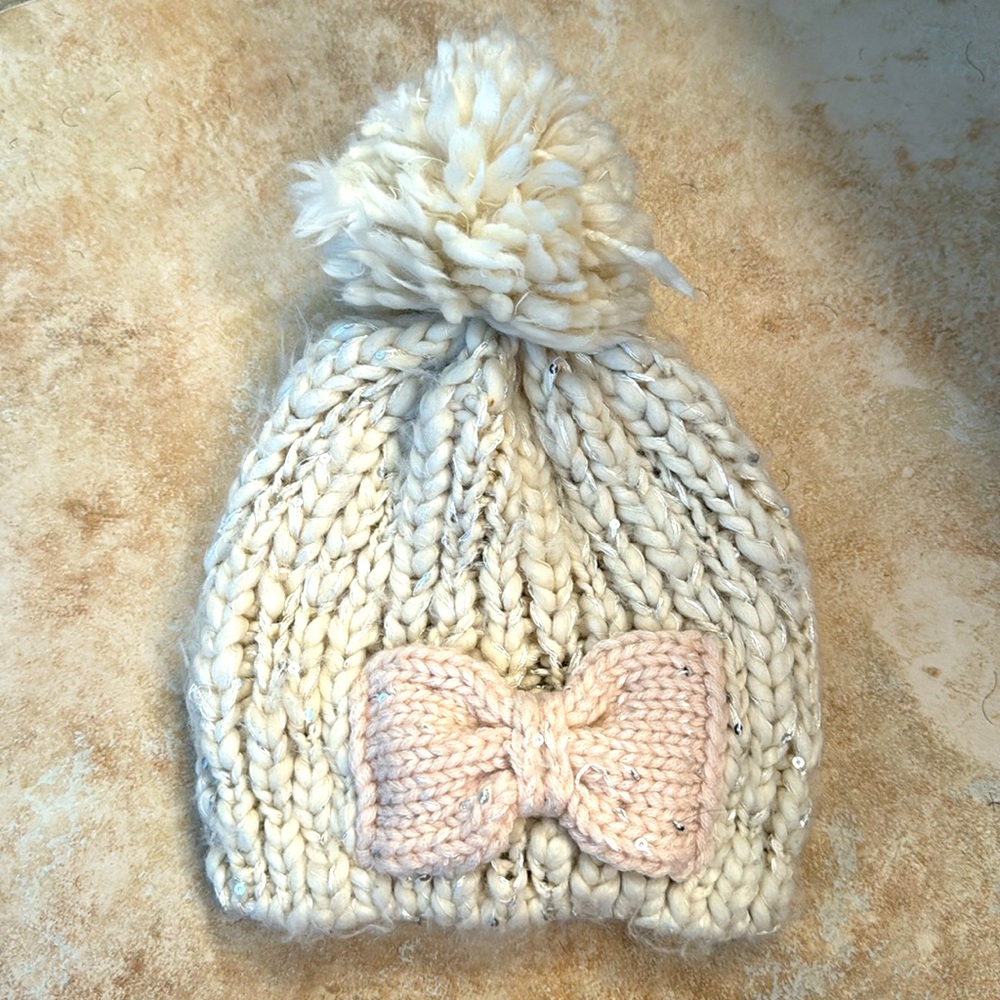 Joyfolie cream and pink sequin bow beanie child